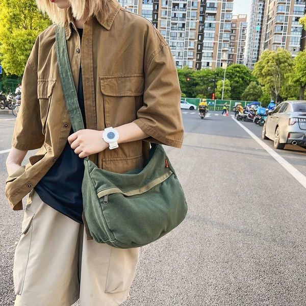 Bolso de lona para mujer, bolsos Vintage, bandolera informal, Eco Shopper, mensajero coreano Y2K, bolsa negra Unisex