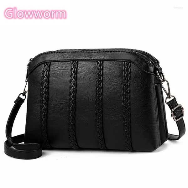 Sac décontracté dame crossbody sacs femmes épaule en cuir soft pu pour femme mère petite messager de motif de tissage à rayures noires noires