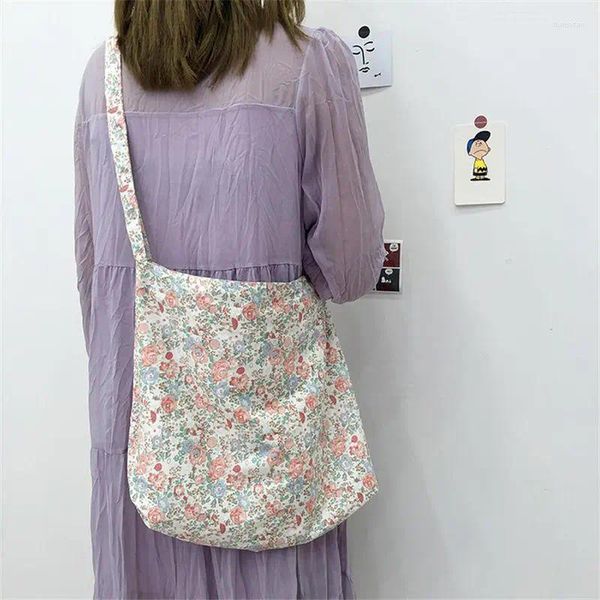 Bolso informal, bolso de mano grande para mujer, bolsos de mensajero pequeños con patrón Floral, bolso de hombro ecológico reutilizable para mujer, bolsos de compras con cordón