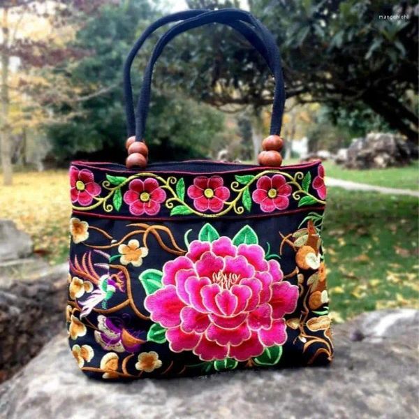 Bolso de estilo chino bordado de mano bordado étnico flores hechas a mano damas bolsos de hombro