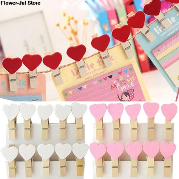 Clips de sac 20 pièces pack mini vêtements en bois en forme de coeur pos trombones Peg Pin artisanat cartes postales décorations de mariage à la maison 230410