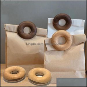 Clips de sac Organisation de stockage à domicile Housekee Garden Beech Donuts Noix noires Scellage en bois Creative Solid Wood Snack Tea Bags Clip In T