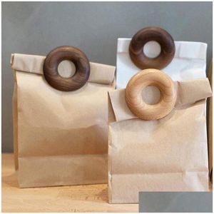 Clips de bolsas Clip de sellado de alimentos de madera Forma de rosquilla Sellador de bocadillos Bolsas de café Abrazadera para el almacenamiento del sello de cocina en el hogar Mantiene fresco LX4973 Drop DHWKS