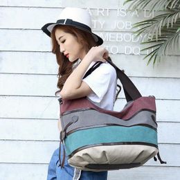 Bag Color Collision Canvas Fashion Single Shoulder Versión coreana Stripe Stripe Stripe European y American Woman