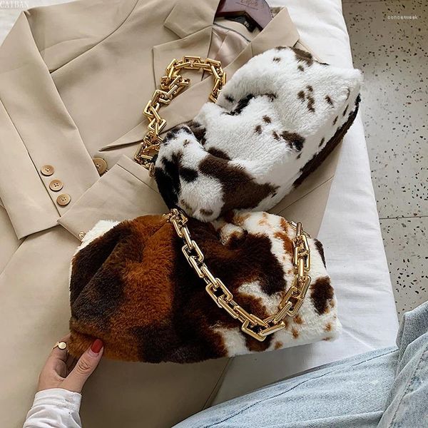 Bolso con estampado de vaca para mujer, bandoleras pequeñas de piel sintética suave, bolsos de cadena de invierno, tendencia a la moda, 2024