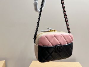 SAC designer Noir et rose couleur assortie sacs à fermeture éclair Sacs à main en cuir véritable chaîne en métal noir Sac à bandoulière Luxurys camera bag