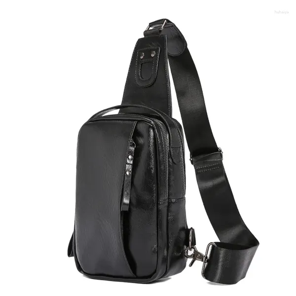 Bolso est hombres moda casual pecho alta calidad pu cinturón de cuero deportes con interfaz USB solo hombro crossbody