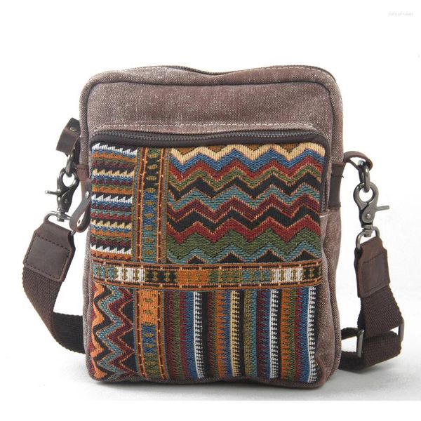 Bolso étnico de lona para Mujer, bandolera de hombro nacional, informal, Retro, con solapa, bordado, bandolera de viaje