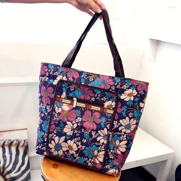 Bolsa de moda plegable para un solo hombro de hombro para mujeres de nylon para mujeres compras portátiles de compras de gran capacidad para cuaderno para cuaderno