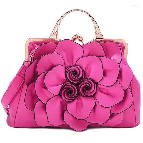 Sac Fashion Wash Denim incliné Femme Rose Fleur Lady Sac à main Casual Une épaule