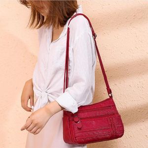 Sac Fashion Femmes PU Pu Soft Leather épaule multicouche de qualité crossbody de qualité petite marque Red Handbag Purse