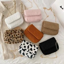 Sac faux fourrure léopard motif femme épaule d'hiver fashion dames chaîne crossbody sacles molles en peluche femelle sac à main femelle sacs