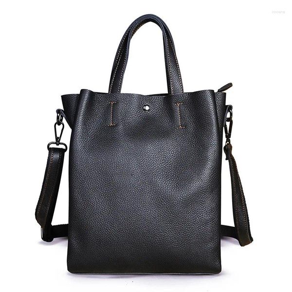 Bolso con forma de bolso 2024 de gran capacidad para mujer, bolso versátil de cuero genuino Retro, bolsas de mensajero de hombro de piel de vaca de Color sólido