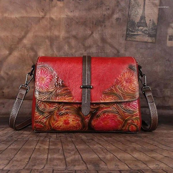 Forma de bolsa 2024 Mujeres Bolsas de hombro de cuero genuinas hechas a mano First Capeta Vaceta Dama Crossbody