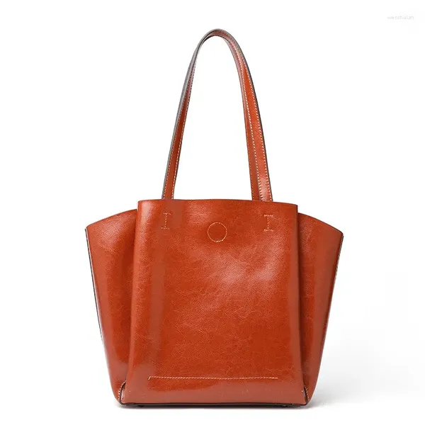 Bolsa Forma de cuero genuino TOTE CORRAL 2024 Fashion Soft Cowhide Women Leisure Gran capacidad Bolsos de hombro de color sólido