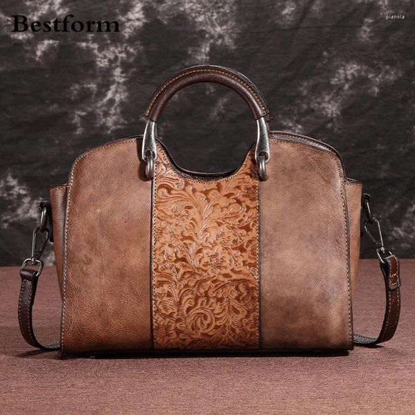 Sac Formulaire en cuir authentique en cuir vintage Femme à main Femmes à main 2024 Loissine Floral Cow Hide Totes Bags à bandoulière épaule