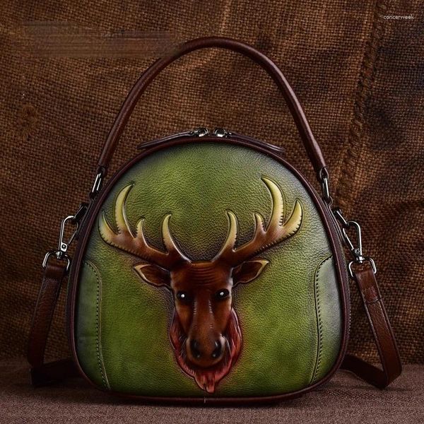 Bolso con forma Retro en relieve para mujer, primera capa de cuero de vaca, bolso de ocio hecho a mano, bolsas de mensajero de hombro a la moda 2024