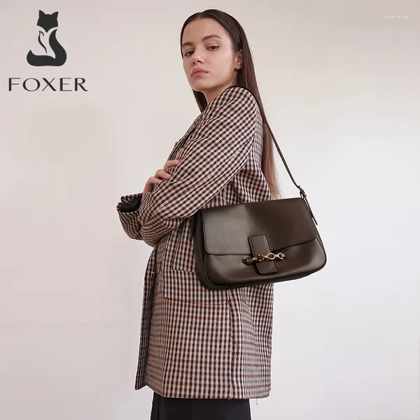 Sac Foxer Brand Classic Handle Sacs Sacs Women Cow Leather Fashion Hands sac à main Commute Lady Vintage Underarm Female Brown Taps