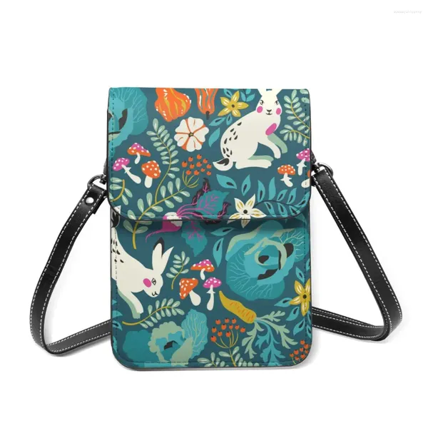 Bolso conejos blancos graciosos flores -billetera de tarjetas de carga y vegetales 2024 billeteras femeninas strep stap monedero