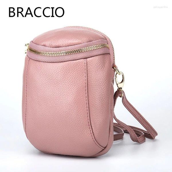 Sac authentique Vache en cuir femmes Small épaule crossbody sacs dames mini messager double poche à fermeture éclair double bourse pour téléphone pour téléphone