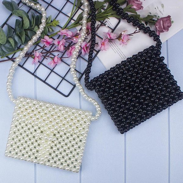 Bolso tejido a mano Pearl Women Fiesta Vintage Shoulder Bolss Mini Boda de bodas Bead Clutch Ins Small Fnap 2024 Llegados