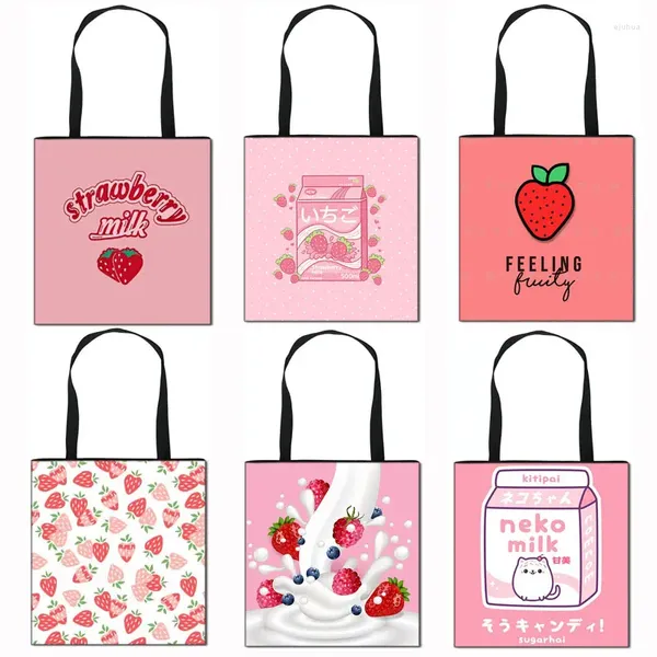 Bolso harajuku kawaii fresa leche bolsas bolsas para mujeres lolita chicas portátiles portátiles para viajar e-girl compras regalo