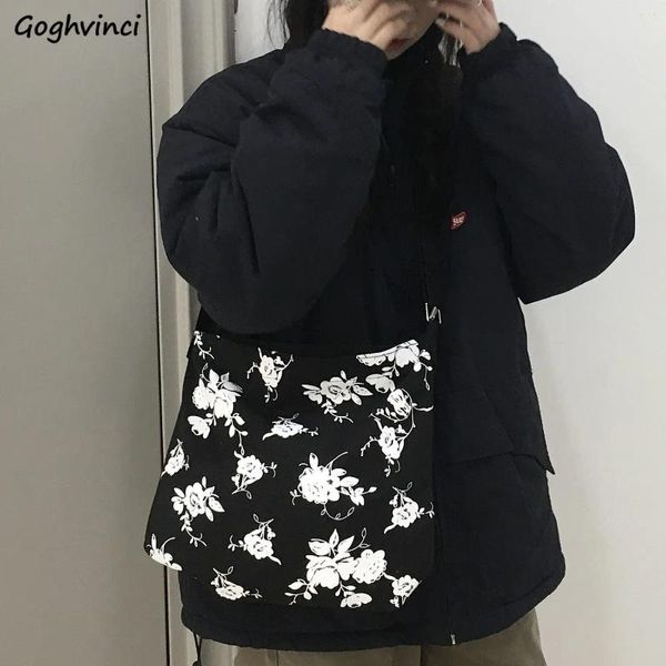 Bag Harajuku Estudiantes Bolsos de hombro Mujeres Floral Impresión Floral Casco Capasis Lienzo Crossbody Corea Corea Parejas de primavera