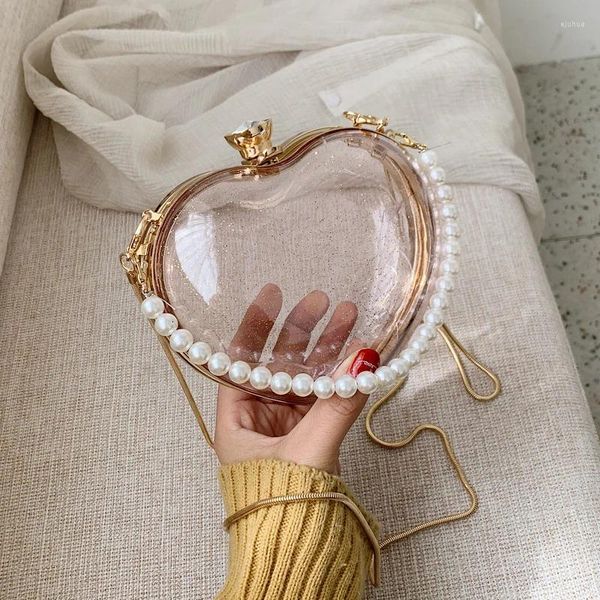Sac Tote transparent perlé en forme de coeur 2024 qualité d'été PVC pour femmes sac à main