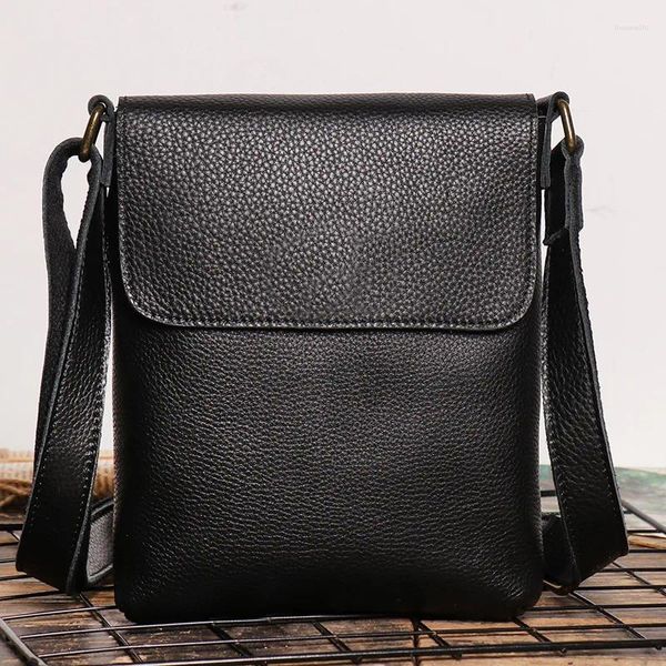 Bolso Highend Vintage Marrón Negro Genuino Crazy Horse Cuero Hombro Pequeño Mujeres Hombres Messenger Para Teléfono Ipad Mini M30172