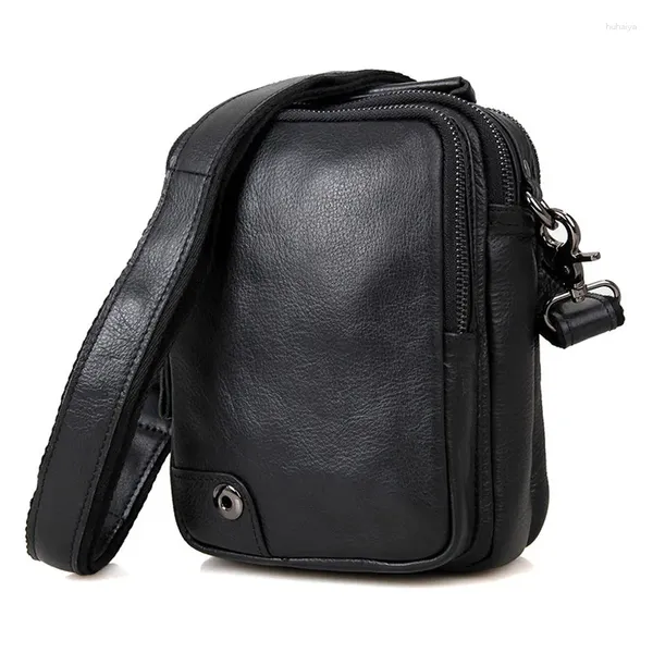 Bag J.M.D Genuine Leather Black Small Men's Sling Shoulger Messenger Messenger para bolsos de bolso de teléfono