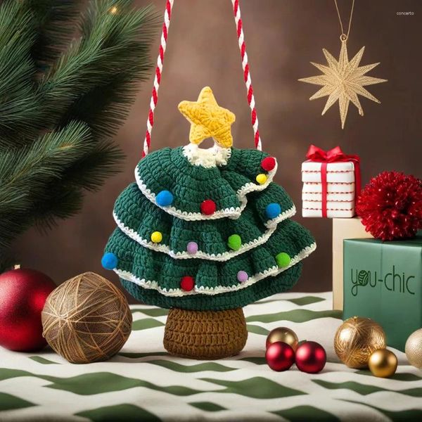 Bolso para niños, regalo de Navidad, diseño de árbol, hecho a mano, hilo de algodón de ganchillo, bolsos cruzados para teléfono móvil