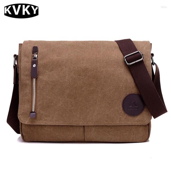 Sac KVKY mâle haute qualité hommes toile épaule Style britannique affaires bandoulière voyage sac à main sacs de messager pour