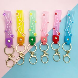 Tas lanyard sleutelhangers ringen zachte pvc jelly happy moment letter flower sleutelhang geschenken diy sleutelhangers voor hangdoek charmes vrouwen sieraden accessoires autosleutels houder