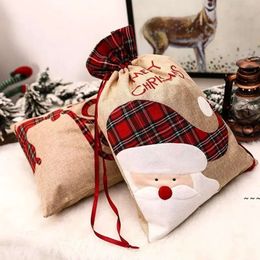 Tas linnen cadeau Santa Christmas Sack Red Plaid Drawstring Tote Bags Festival Decoratie 915 S