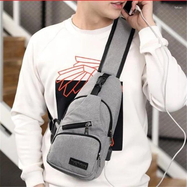 Sac à bandoulière pour hommes, sac à bandoulière avec chargeur USB, sac de poitrine Anti-vol, messager pour court voyage d'école, sangle arrière unique