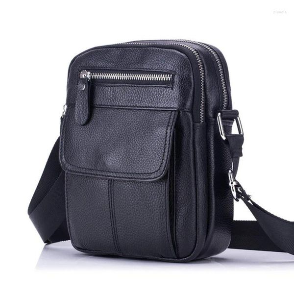 Sac homme en cuir véritable épaule bandoulière peau de vache affaires décontracté Vertical deux fermeture éclair homme Mini caisse enregistreuse