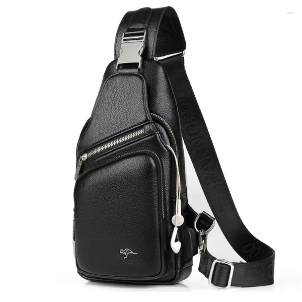 Sac hommes sacs de messager en cuir poitrine Pack USB charge noir décontracté mâle voyage épaule Vintage bandoulière