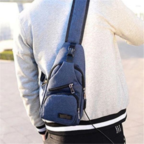 Bolso para hombre con puerto de carga USB, bandolera antirrobo para hombro, pecho, bolso cruzado deportivo Oxford, pequeño bolso de viaje de ocio portátil