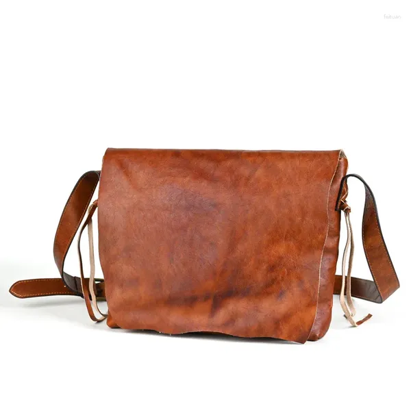 Bolso Nesitu de alta calidad A4 marrón Vintage de grano completo curtido vegetal cuero genuino hombres mujeres bolsos de mensajero hombro masculino M066