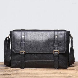 Sac Nesitu haut de gamme Vintage A4 café noir marron pleine fleur en cuir véritable femmes hommes sacs à bandoulière en peau de vache sac à main M1005