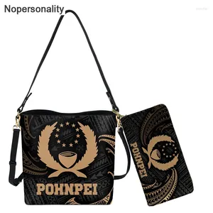 Bag Nopersonality Fashion 2pcs Set Femmes Bodet and Purse Pohnpei Polynésien Tribal Print Lady Pu Leather épaule SAC TOTES