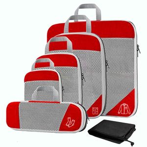 Tasorganisator 63pcs gecomprimeerde reisopslag organizer set met schoentas mesh visuele bagage draagbare verpakking kubussen lichtgewicht koffer tas 230223