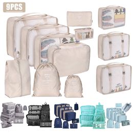 Organisateur de sac 9 pièces sac de rangement de voyage ensemble organisateur de voyage sac pour vêtements armoire valise bien rangé organisateur pochette étui chaussures sac d'emballage 230223