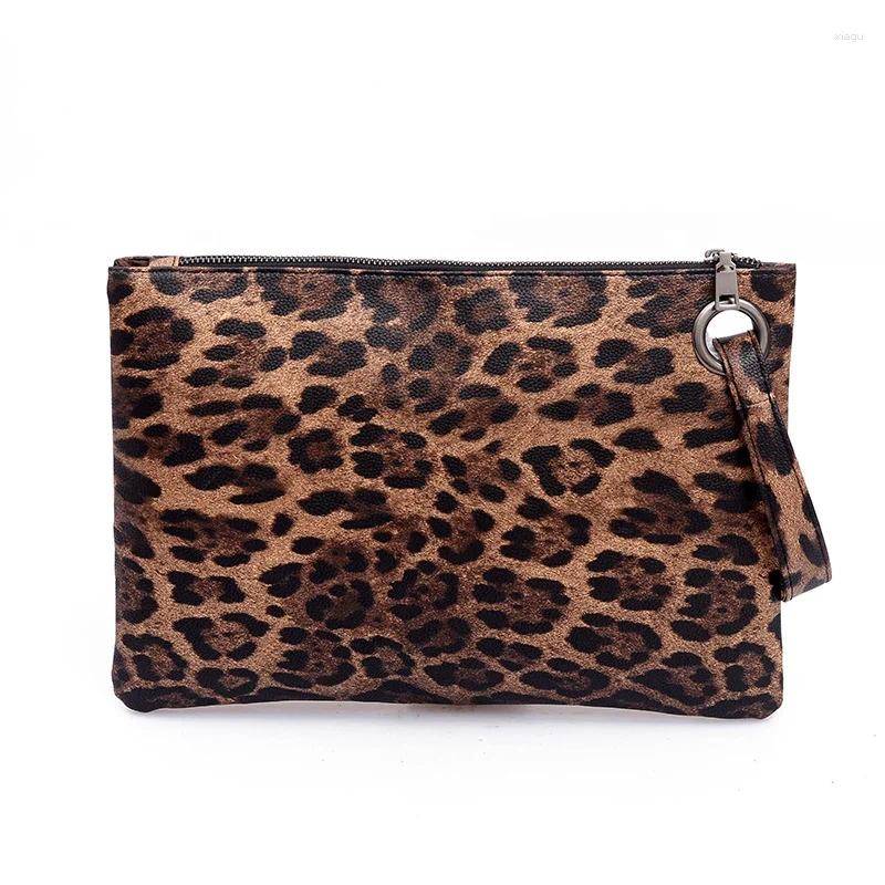 Bag del djurtryck armbandschef omsluter damer kväll plånbok blixtlås handväska kvinnor leopard pu koppling handväska