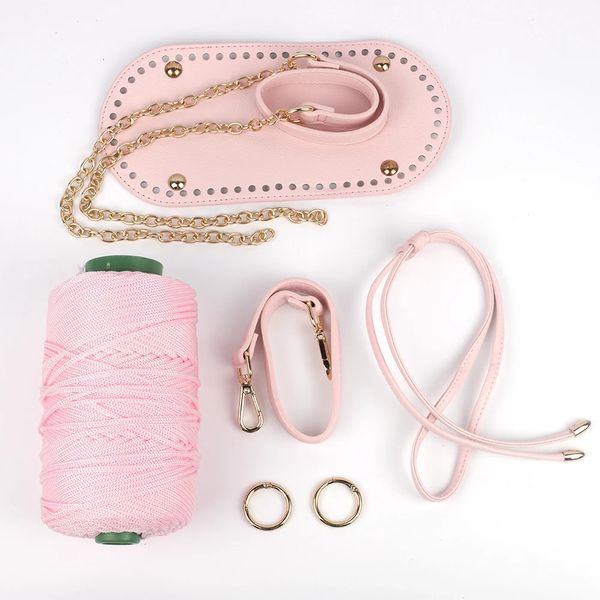 Bag Parts Accessories 6 pièces/ensemble sac à main en cuir PU avec fil de laine à tricoter à la main bandoulière tissé sac ensemble bricolage tricot Crochet sac accessoires 231027