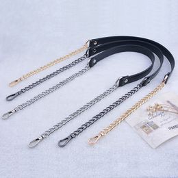 Tasonderdelen accessoires diy 50 cm160 cm vervangende schouder crossbody riem zwart pu lederen handgreep met 9 mm gouden zilveren pistool metalen ketens 221124