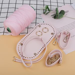 Accesorios de piezas de bolso Bolso de bricolaje con hilo de lana tejido Rosa Negro Correa de hombro hecha a mano Conjunto de bolso tejido DIY Accesorios para bolso de ganchillo 230509