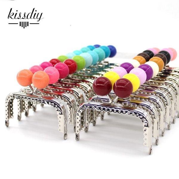 KISSDIY 10PCS 8.5cm Big Candy Bead Metal Purse Frame Square Glossy Silver Lace Coin Purse Frame Kiss Fermoir Accessorieso 230519