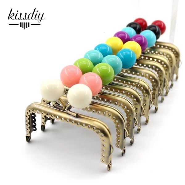 Accesorios para piezas de bolsos KISSDIY 10PCS 8.5cm Big Candy Bead Metal Monedero Marco Cuadrado Brillante Antiguo Bronce Encaje Monedero Marco Kiss Broche Accesorio 230719