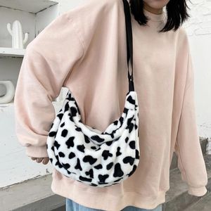 Sac en peluche mignon lait vache motif femmes sacs à main